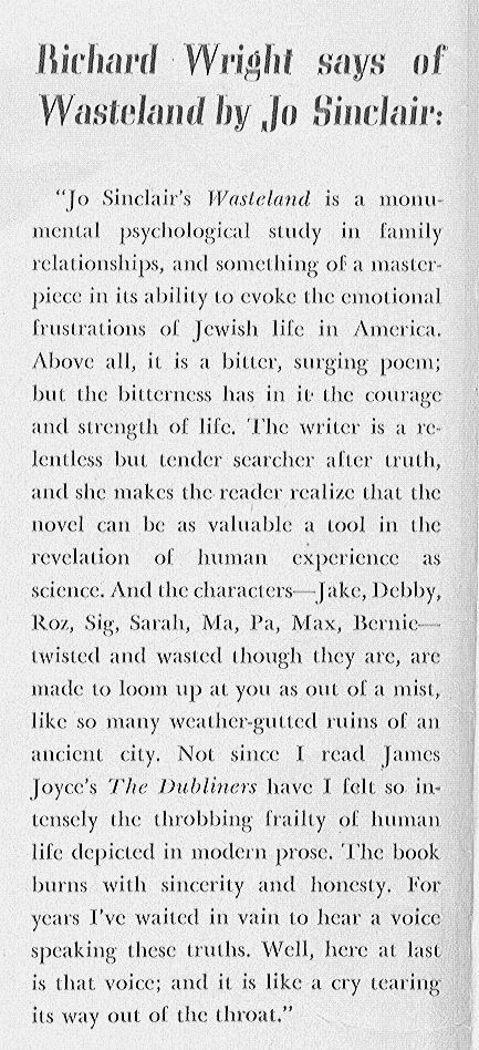 Richard Wright's blurb on the jacket of Wasteland